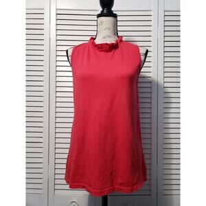 T.LA Sleeveless Top Women's Small Red Ruffled High Neck Button Keyhole Back Tank